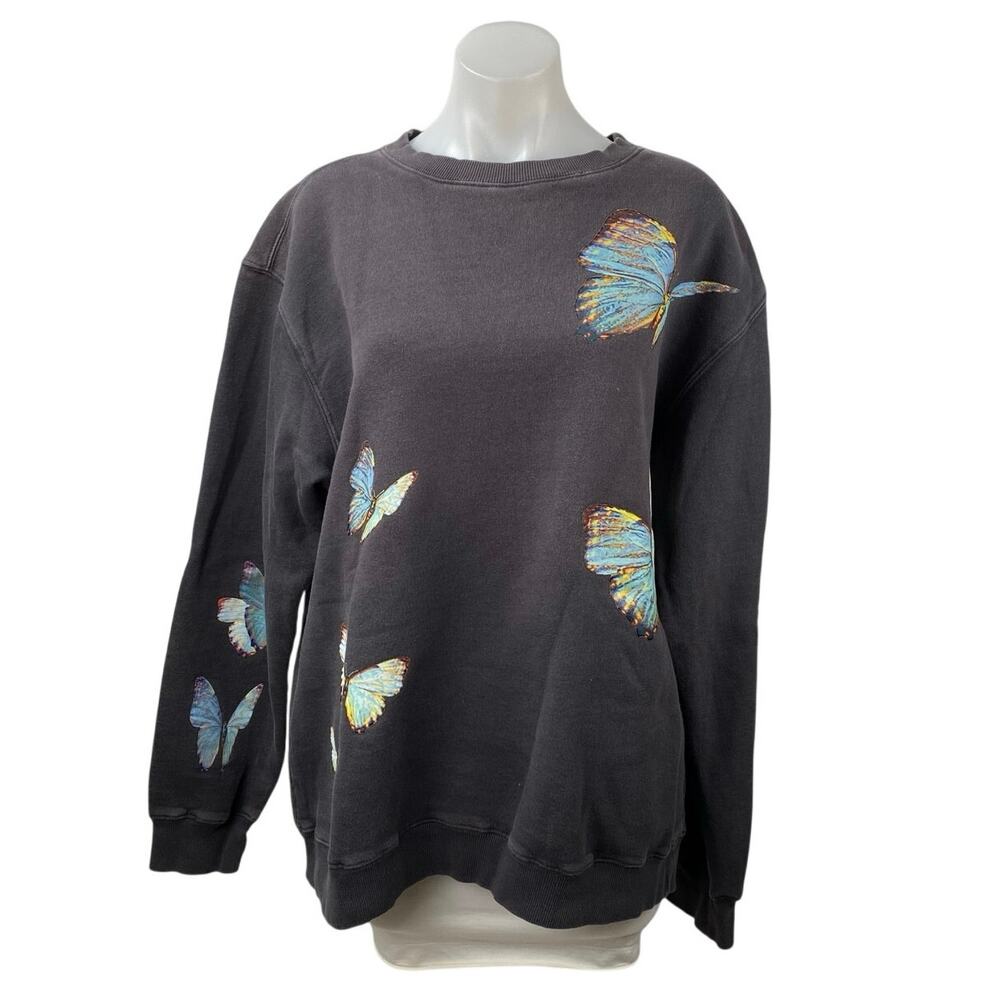 Coney Island Picnic Women Dark Gray Butterfly Long Sleeve Sweatshirt Top Size OS